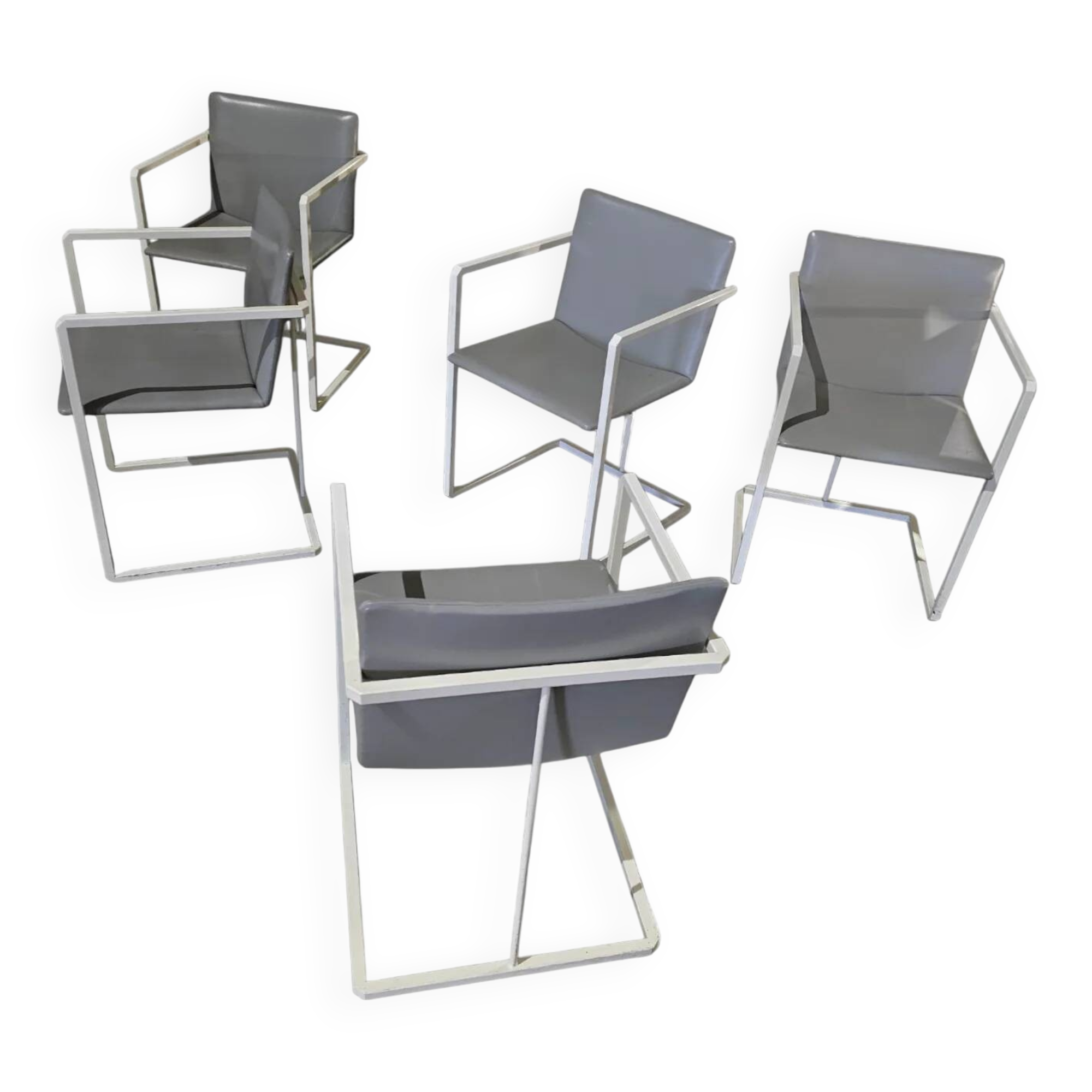 4 x Pierre Mazairac & Karel Boonzaaijer, Hennie de Jong int, grey fabric, white steel, 1970s