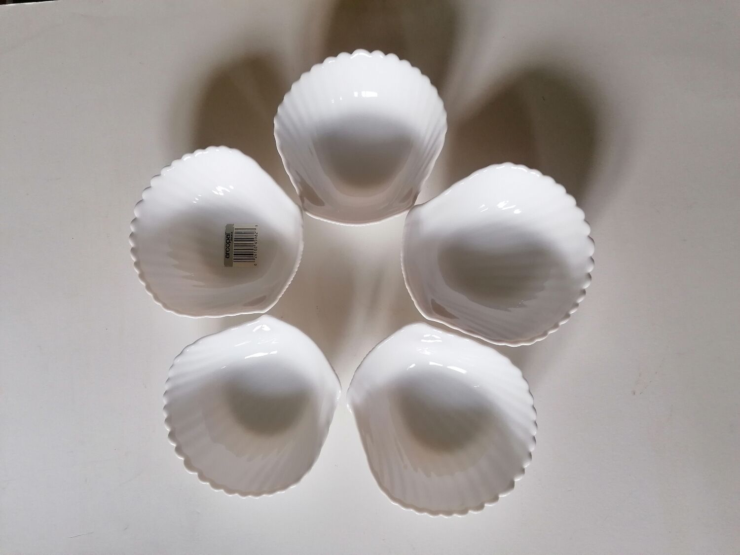 5 coupelles coquillage en opaline arcopal