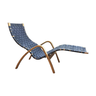 Chaise longue scandinave hêtre thermomoulé et sangles
