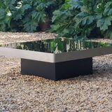 Table basse carre verre noir cadre aluminium brossé
