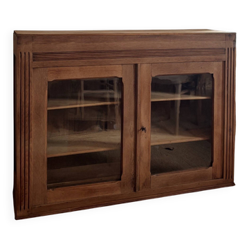 Narrow antique solid wood buffet - glass doors