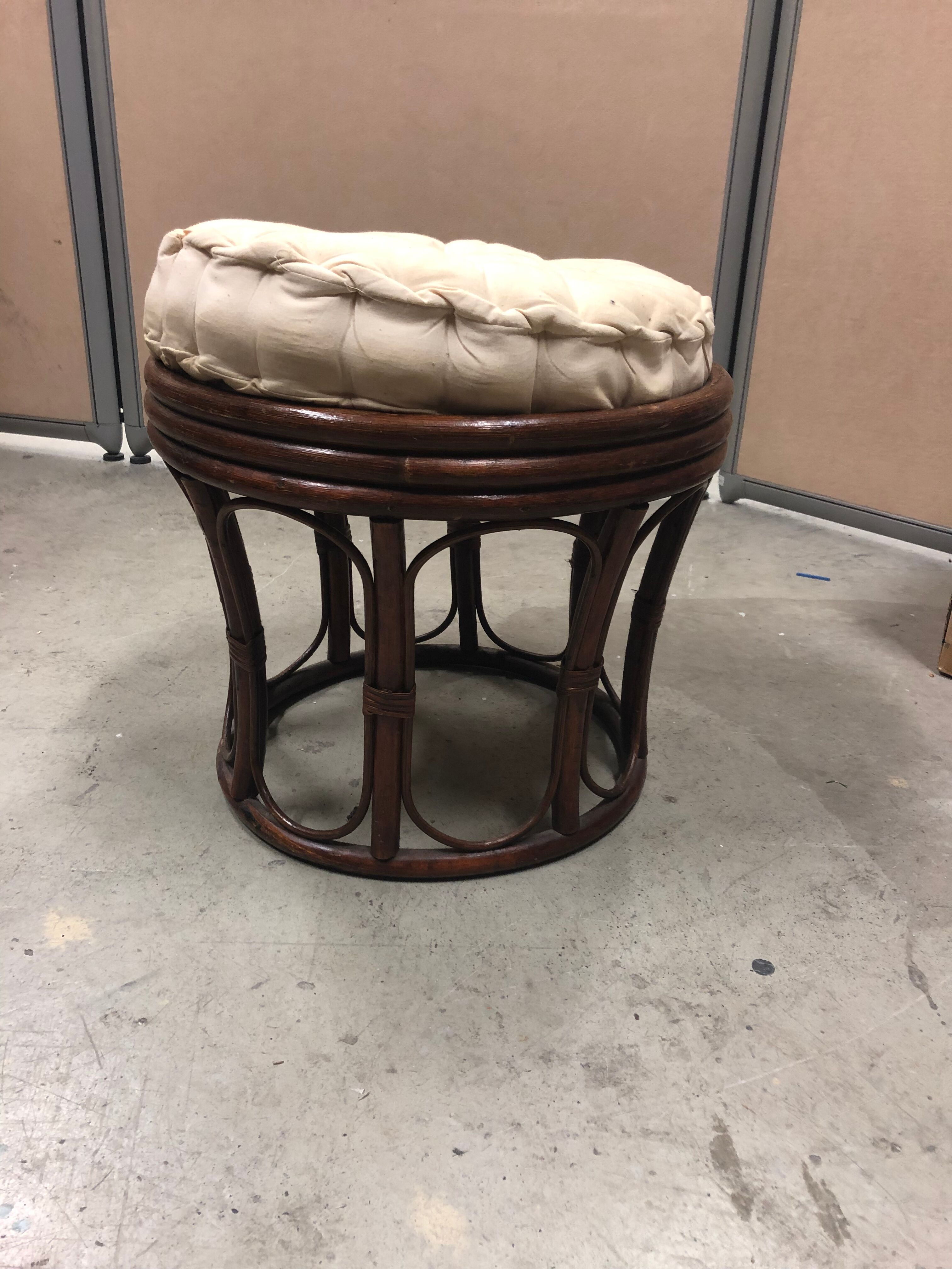 Pouf stool in rattan and bamboo vintage