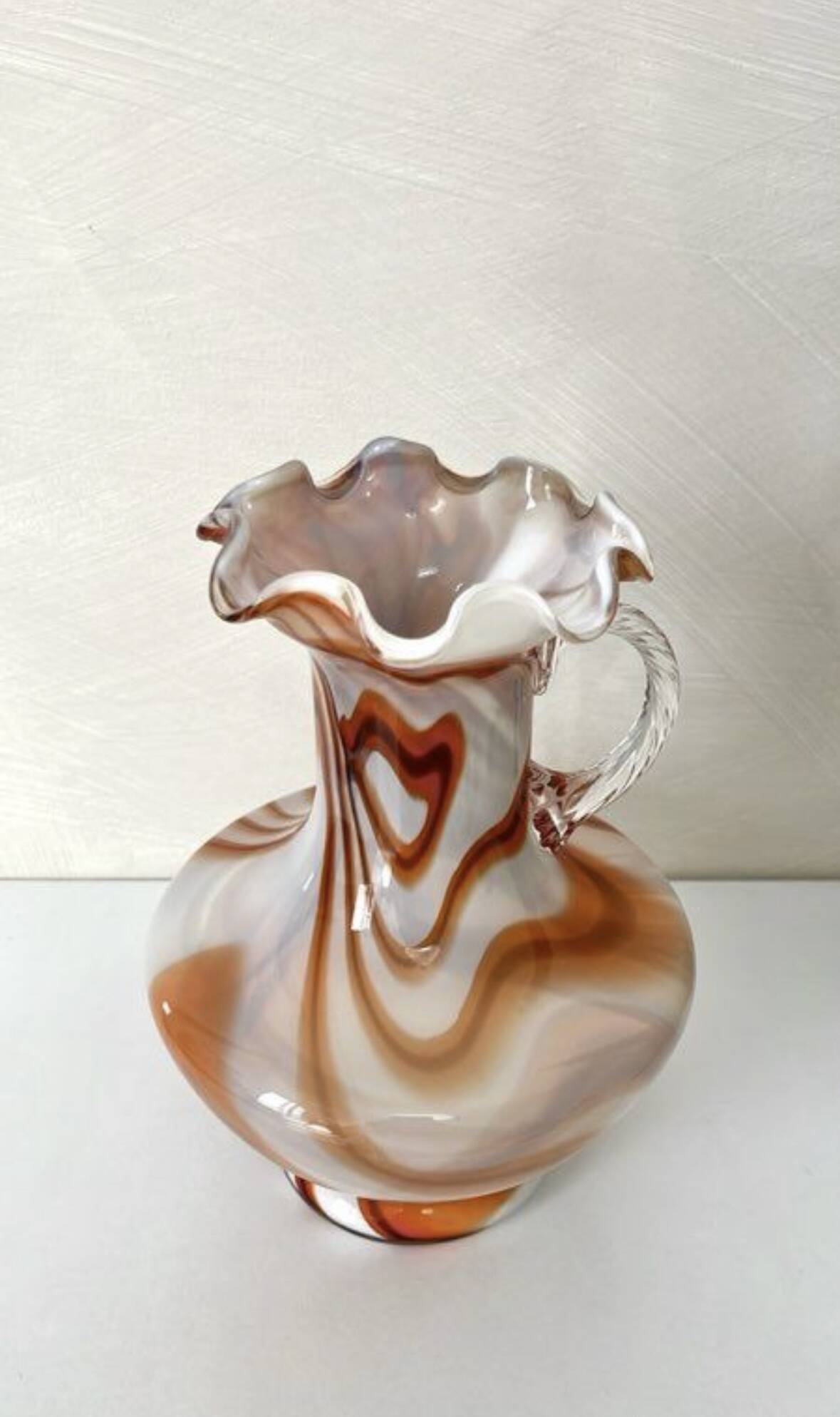 Vintage Murano glass vase, white and orange opaline from the 1970s.