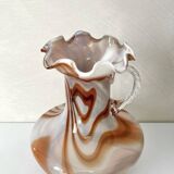 Vintage Murano glass vase, white and orange opaline from the 1970s.