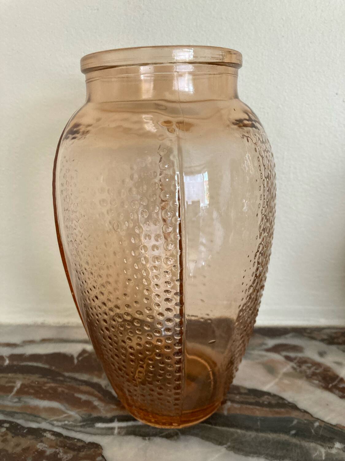 Art Deco pink molded glass vase