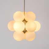 Kaiser Sputnik chandelier, molecular shape, 12 opal glasses, Germany, 1970s