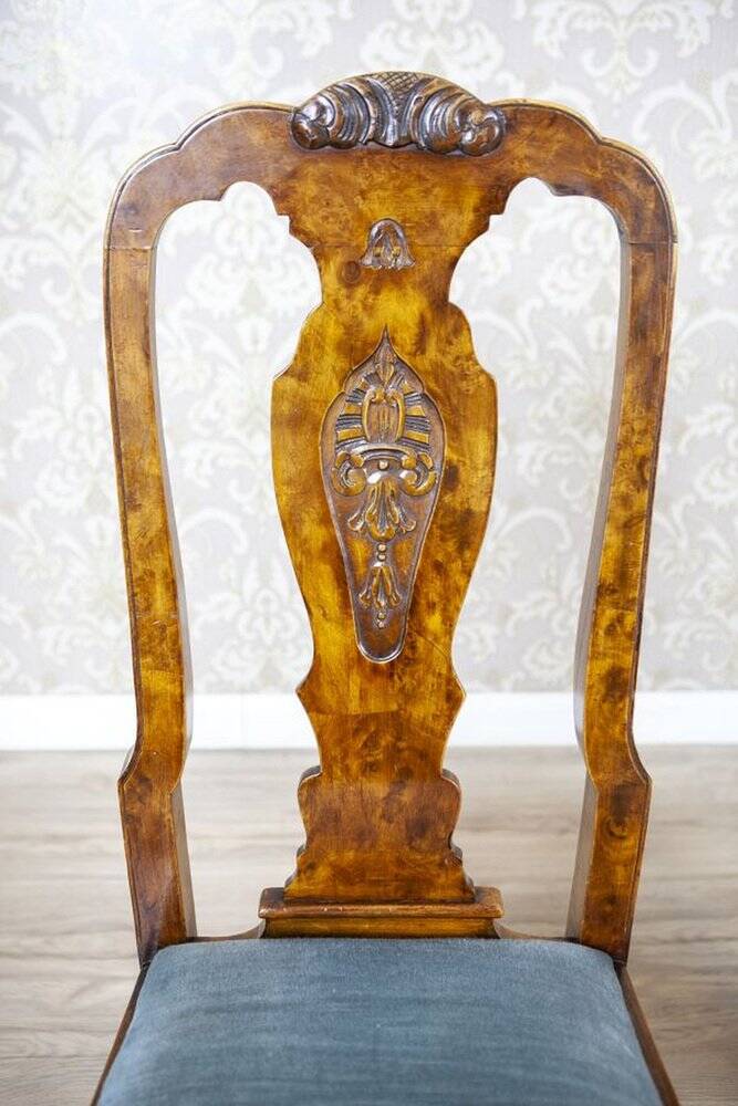 Vintage English Walnut Chairs, 1920s, Set of 3