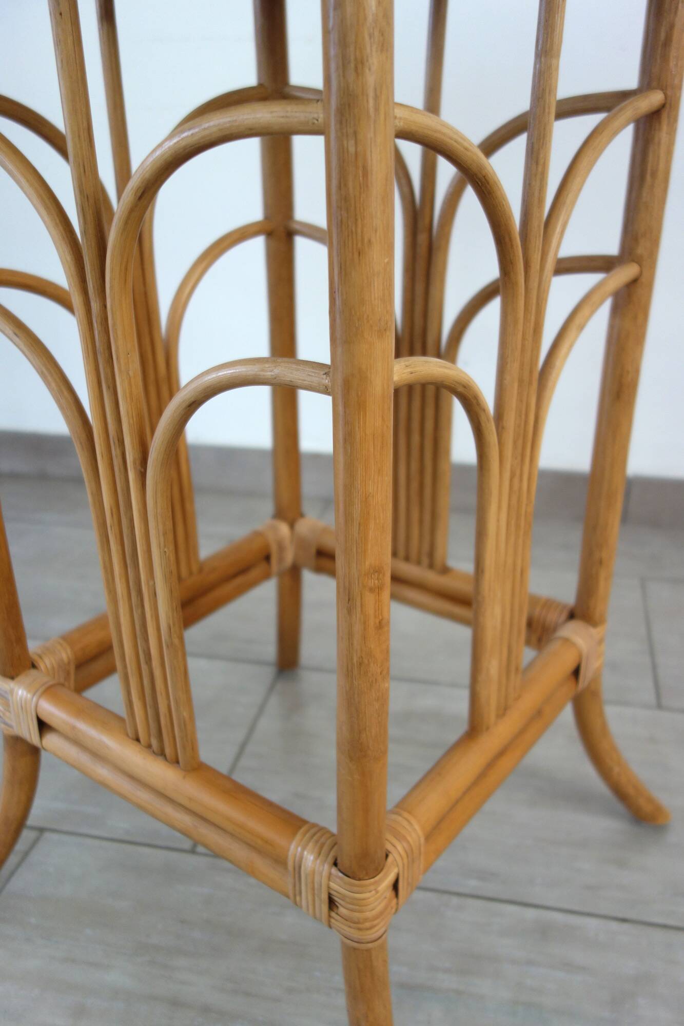 Vintage bamboo and woven rattan side table.