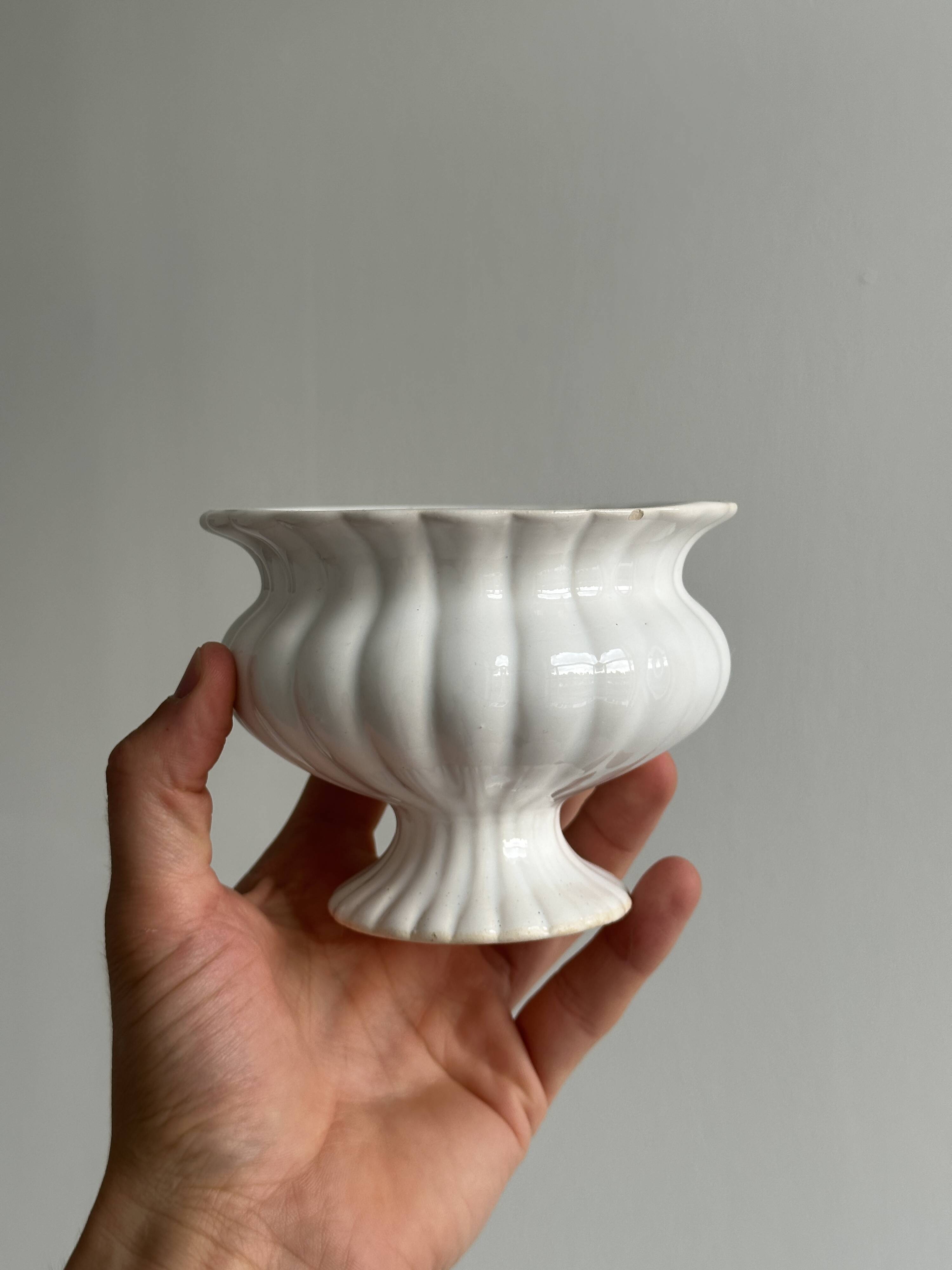 Small white ceramic flowerpot or bowl on foot
