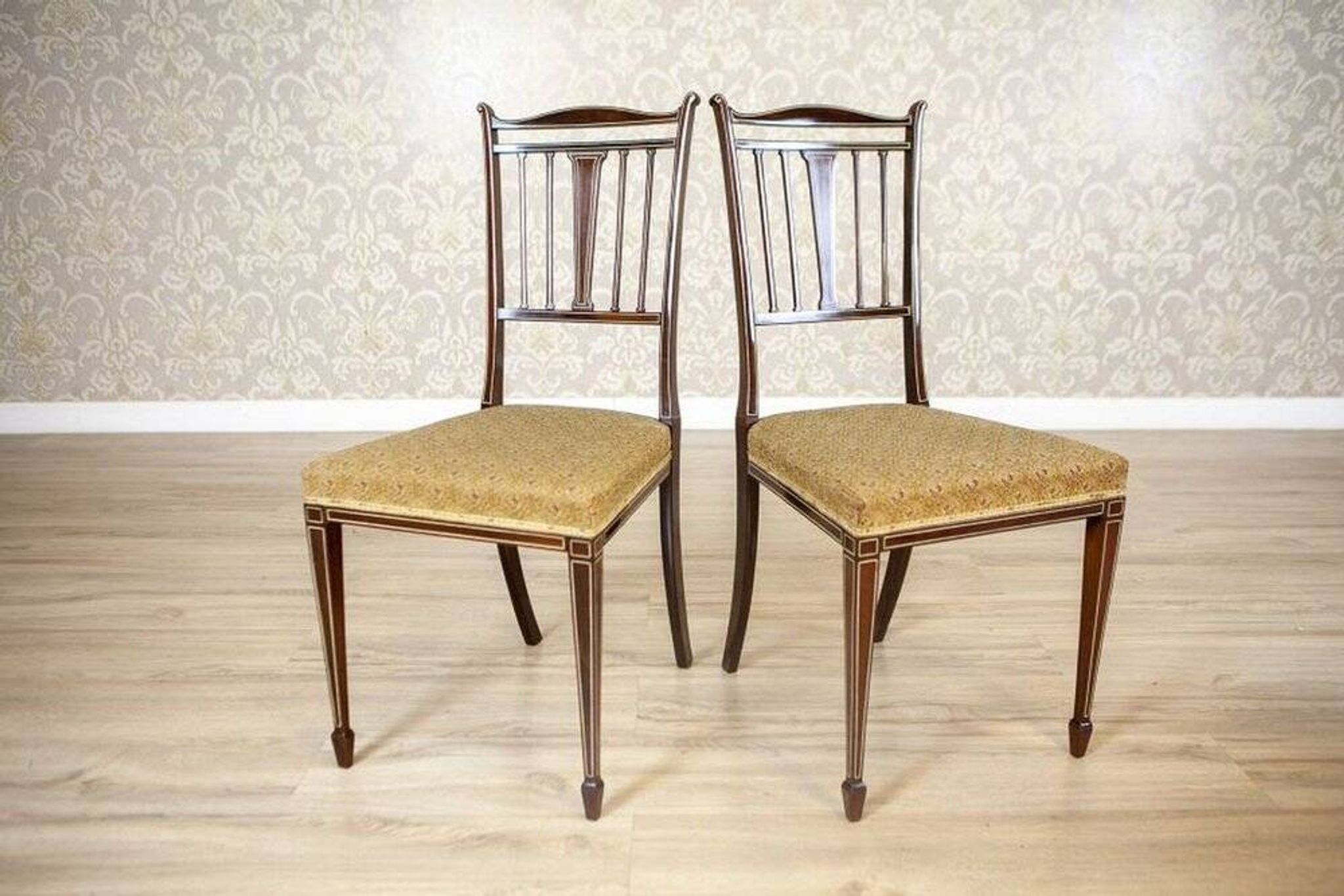 English Sheraton Style Armchairs and Chairs, Late 19th Century, Set of 4