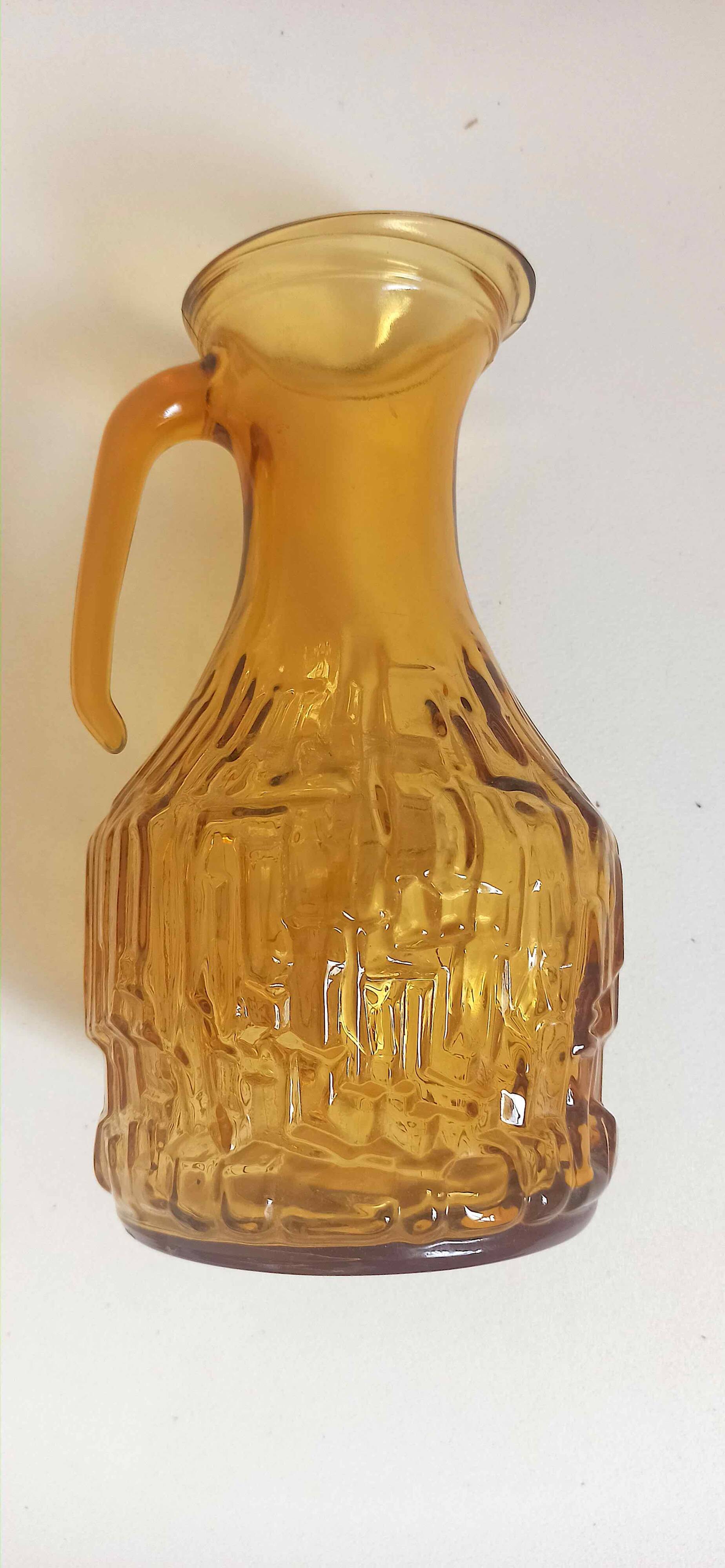 Orange juice set textured glass amber Empoli 2 decanters 12 glasses 70s
