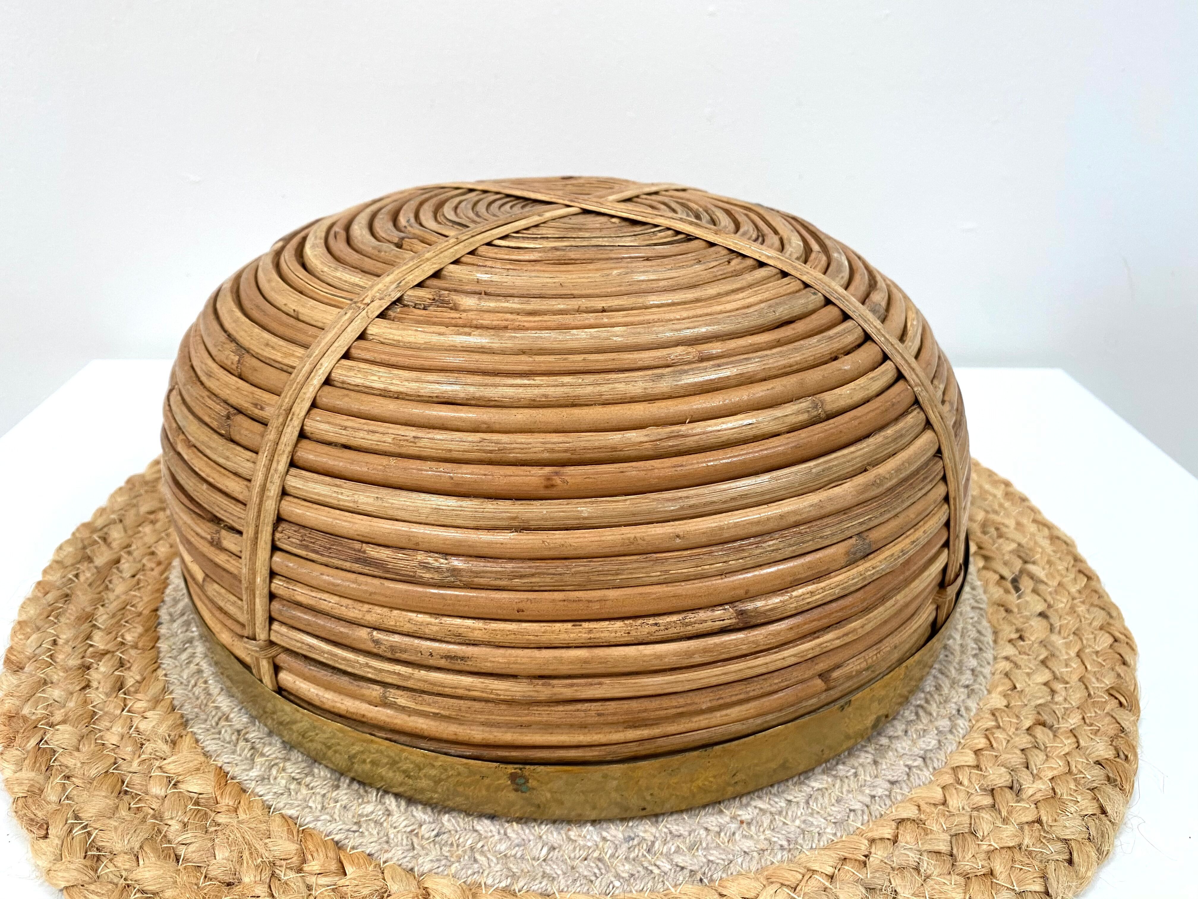 Basket in bamboo and brass from the 70s