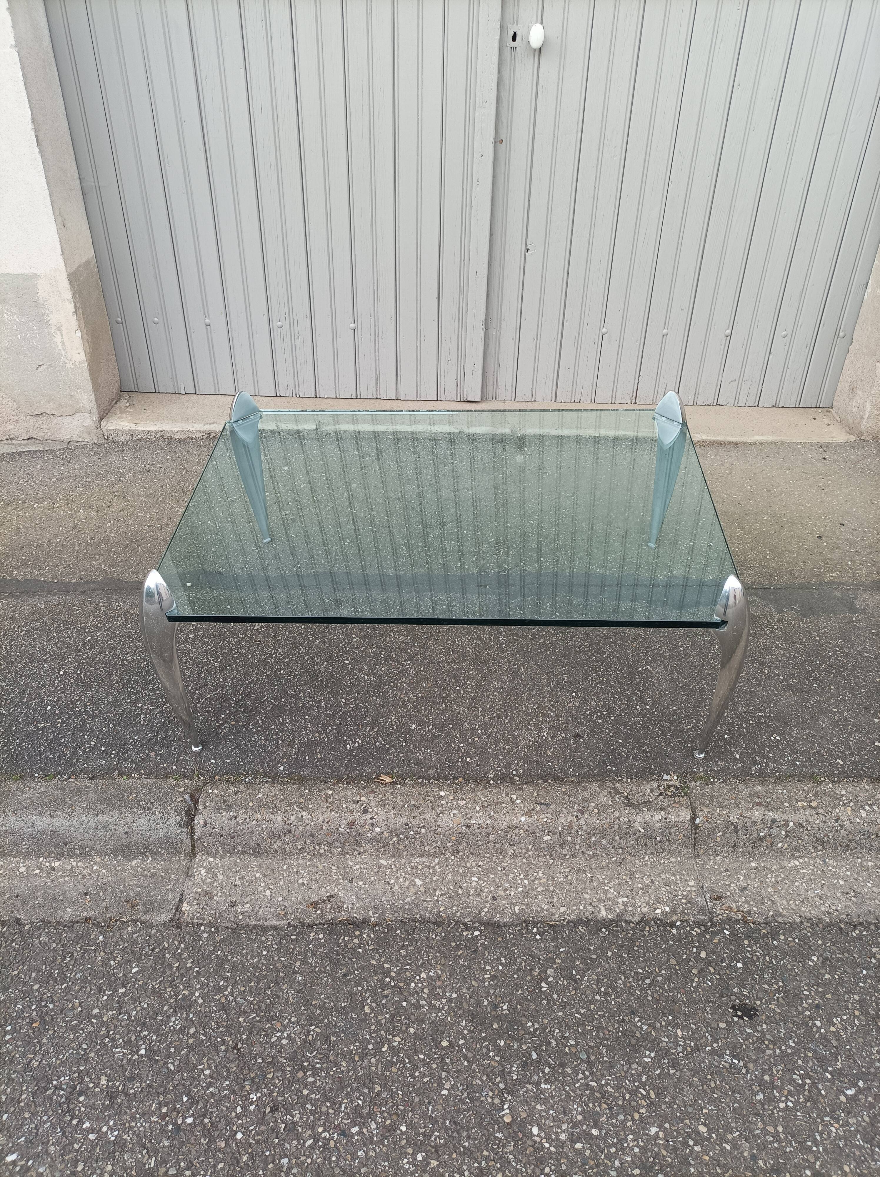 Vintage coffee table glass slab and chrome