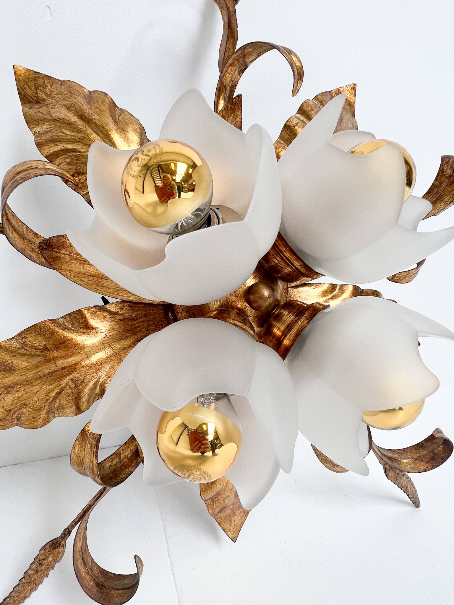 Gold plated XL ceiling lamp or wall lamp from Italy, 1970s