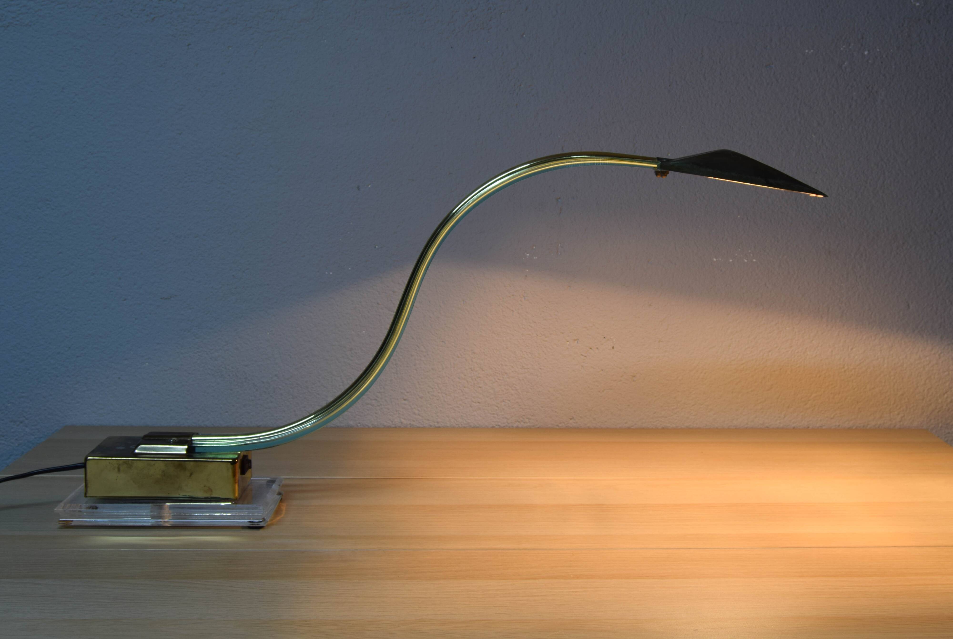 Mid Century Modern Lucite Serpent Table Lamp Cobra Brass