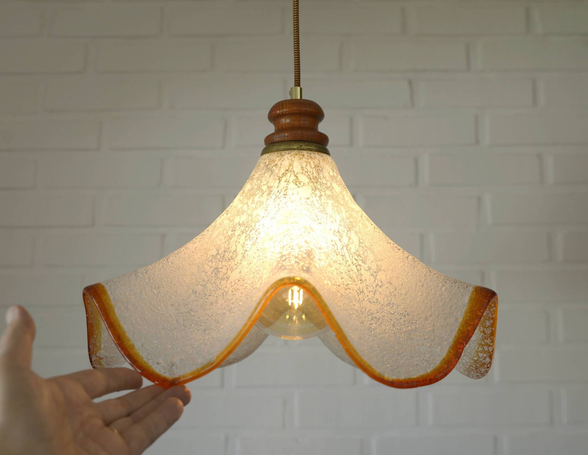 Hand Blown Murano Glass Pendant Light – Amber Rim, 1970s Italy Design
