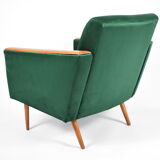 Vintage velvet armchair, 1970, mid century, green bottle color