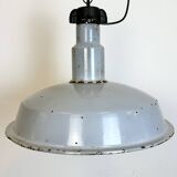 Large industrial midcentury grey enamel factory lamp, 1950s