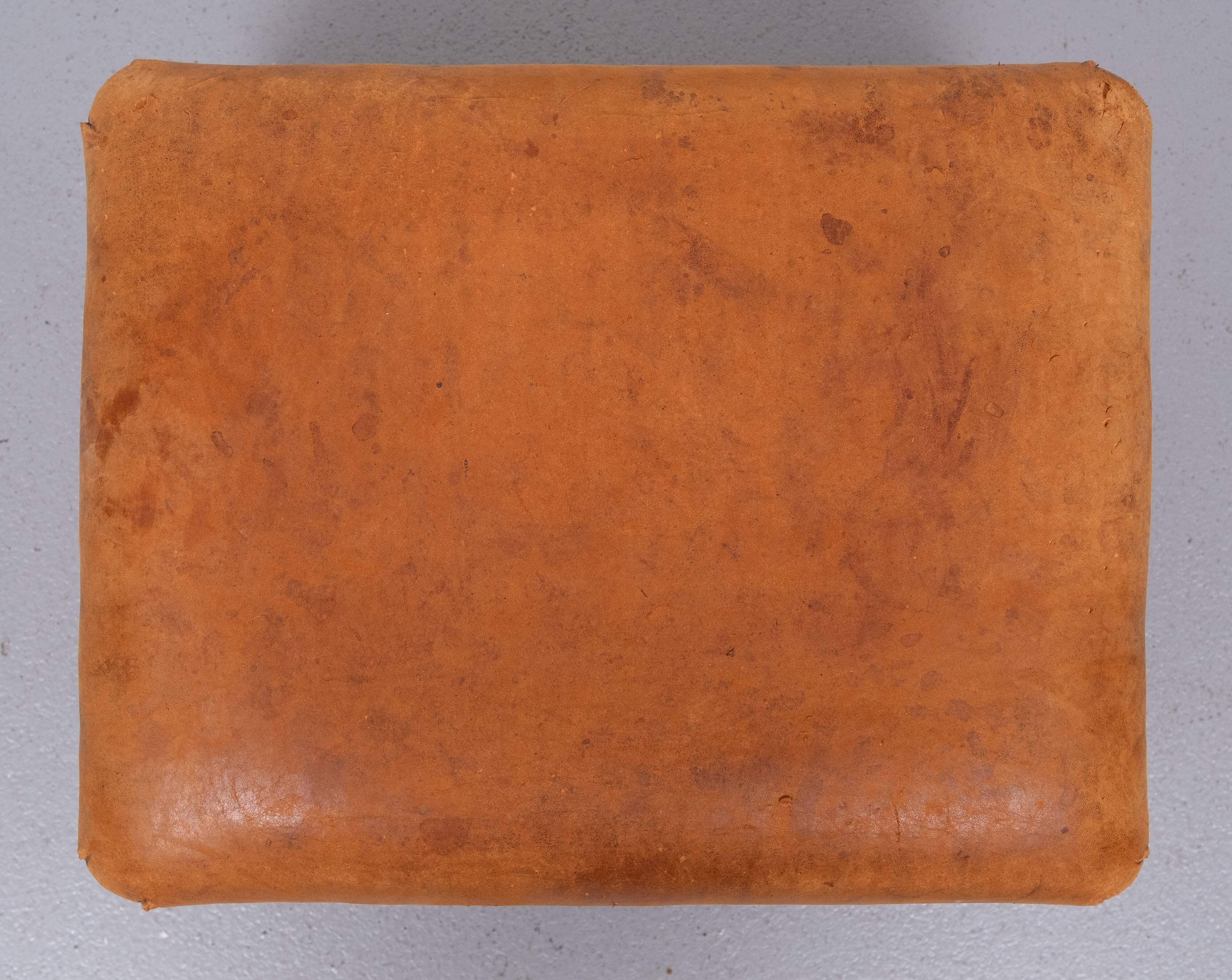 Sheepskin Leather pouf or Ottoman with storage 1970s