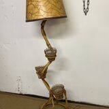 Rattan and bamboo plant holder floor lamp from the 70s