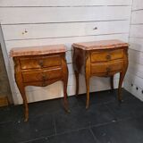 Pair of Louis XV style curved bedside tables in marquetry