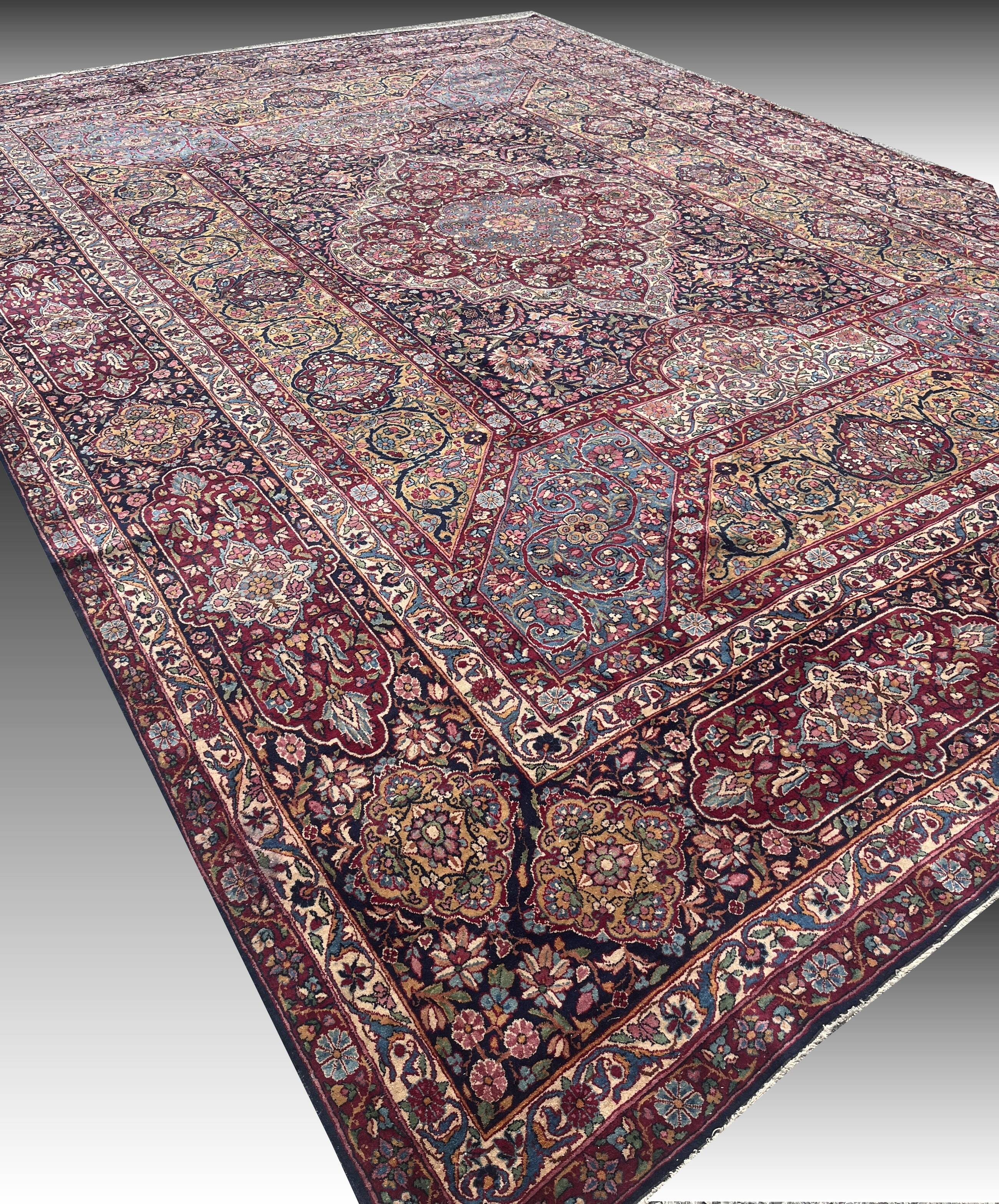 Large Antique Iranian Oriental Rug: Yazd: 4.45 X 3.30 Meters
