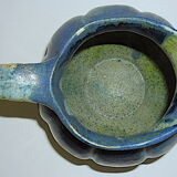 Pitcher in blue sandstone with blue drips, "melon" shape.