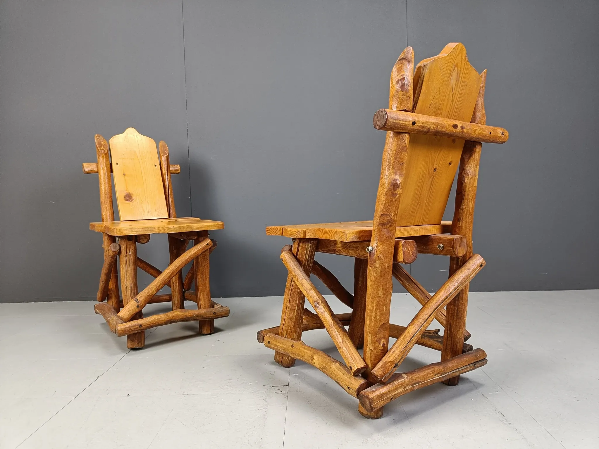 Vintage brutalist dining chairs, set of 4 - 1960s