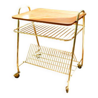 Vinyl service in gilded metal, with wooden top