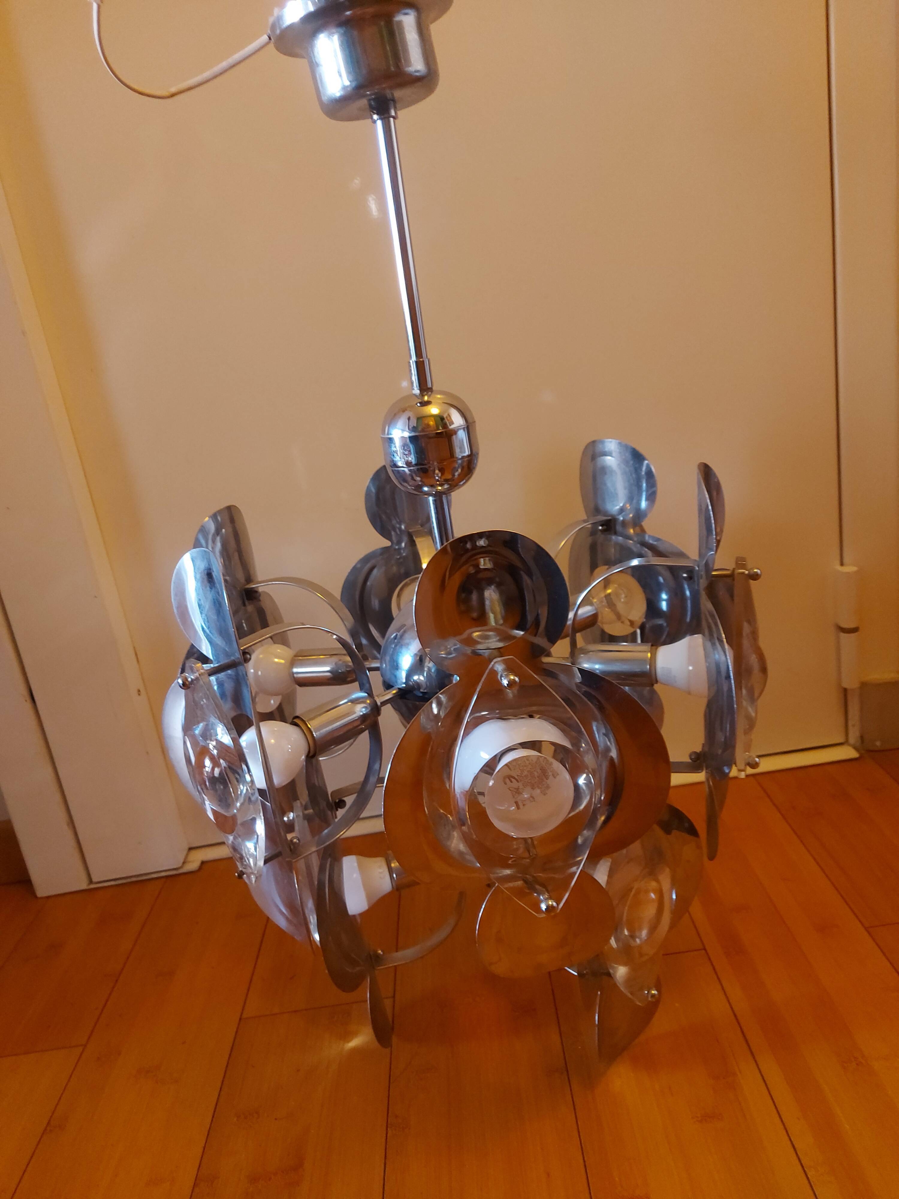 Vintage chandelier 70'S Oscar Torlasco , 9 lights
