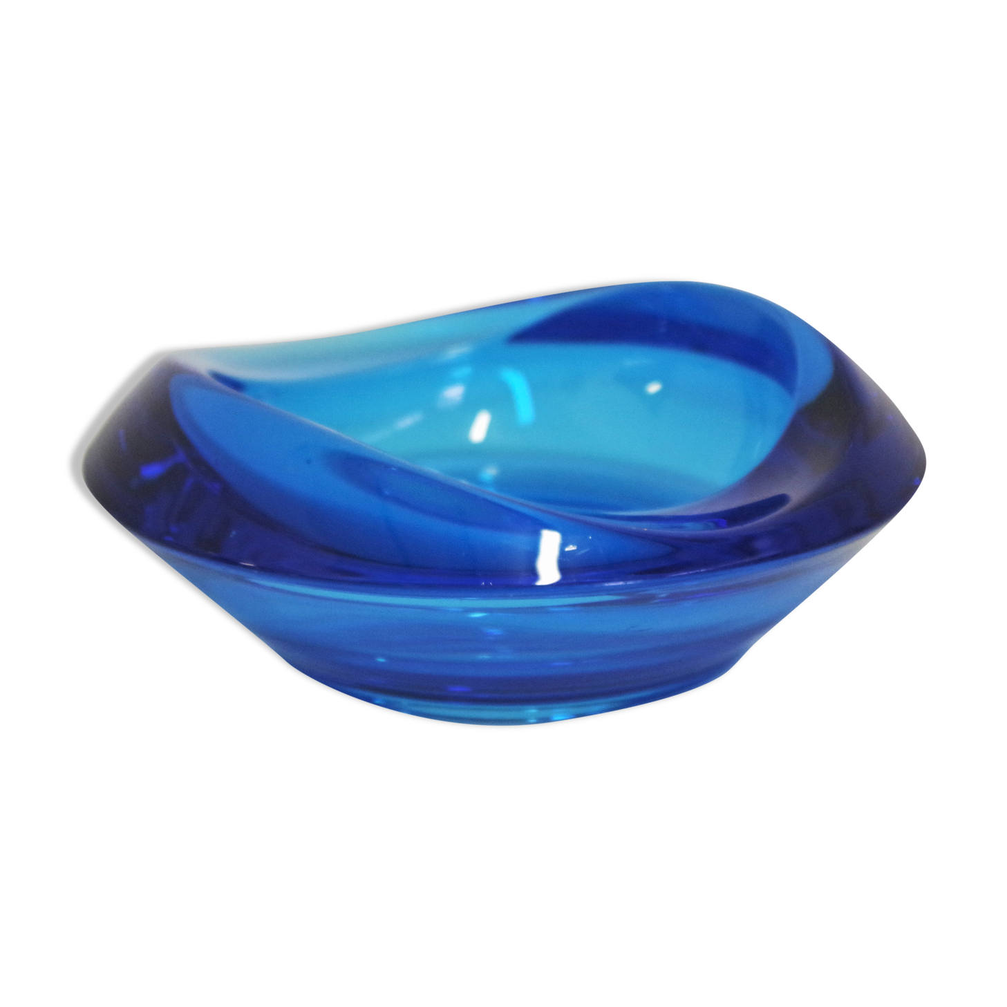 70s blue glass ashtray
