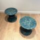 Pair of Bamboo Side Tables in the Shape of a Wheat Sheaf. Turquoise Lacquered.