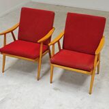 Pair of red Boomerang armchairs by Antonin Suman for Ton Bystrice Thonet