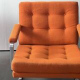 Pair of Karl Erik Ekselius armchair, in orange and chrome Kadrat fabric