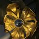 Large lily pad ceiling light in gilded brass Hollywood Regency — 7 lights — 1970