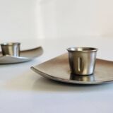 Vintage brushed metal geometric candle holders