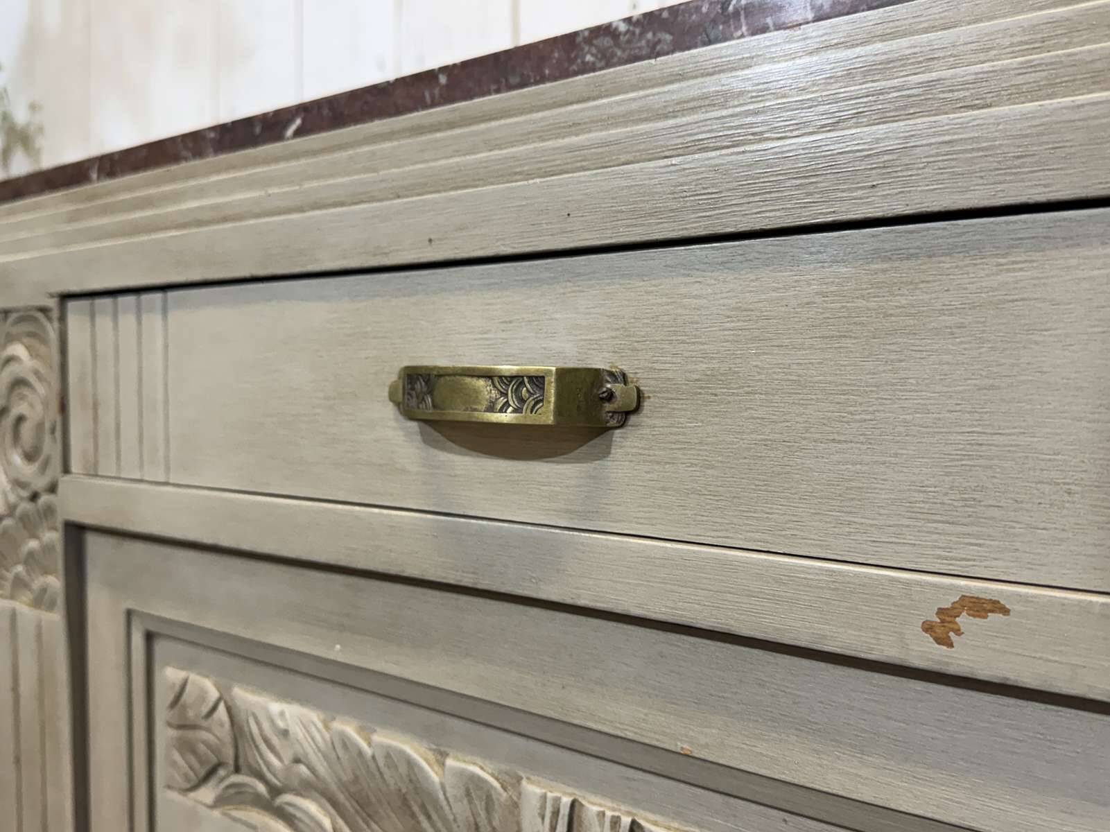 Art Deco sideboard in walnut, oak and marble top.