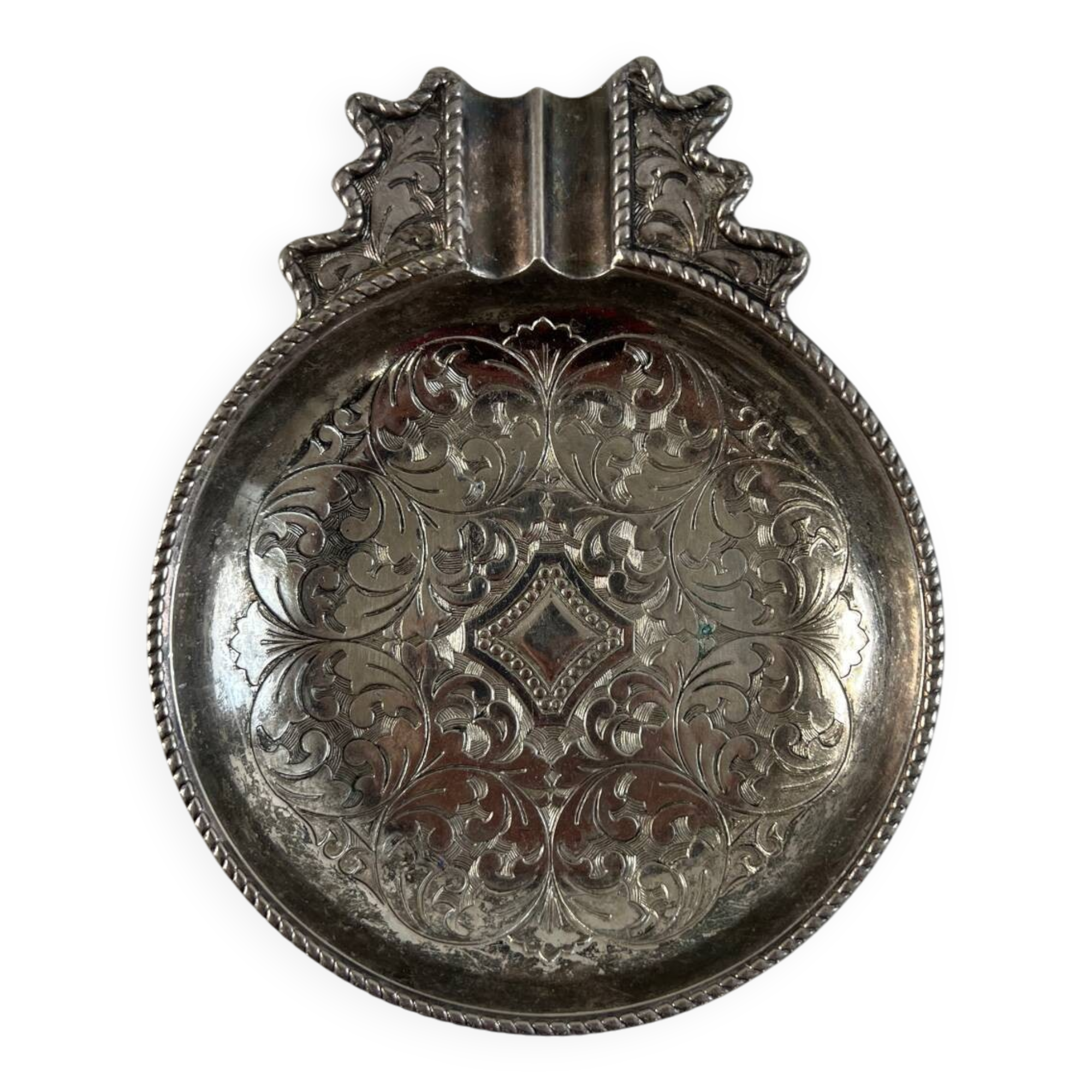 Antique silver-plated metal trinket tray