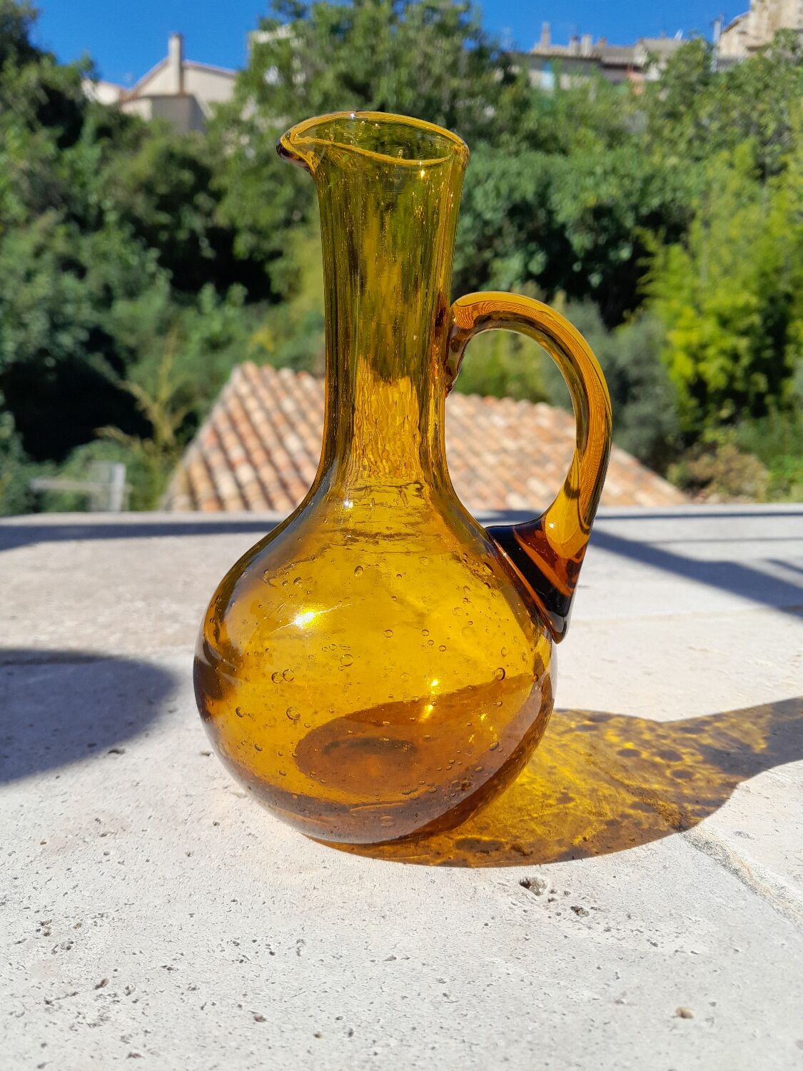 Amber blown glass pitcher