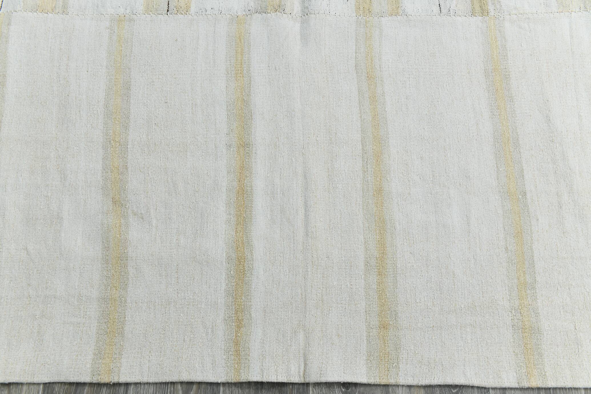 9x12 White & Cream Modern Striped Kilim Rug, 268c358Cm