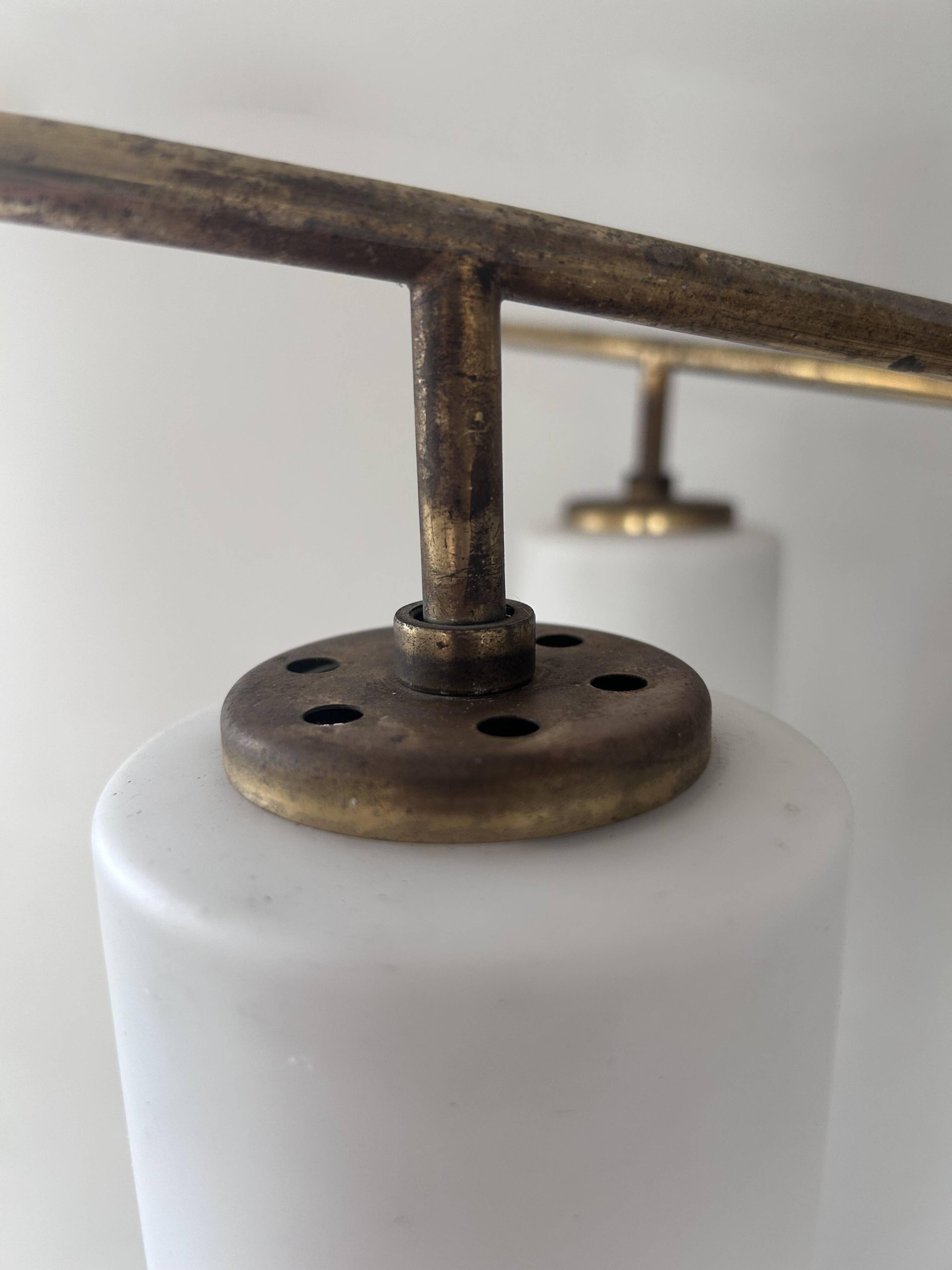 Vintage Italian ceiling light, brass and opaline, 1950