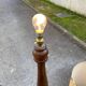 Art Deco floor lamp with wooden shelf and beige floral shade