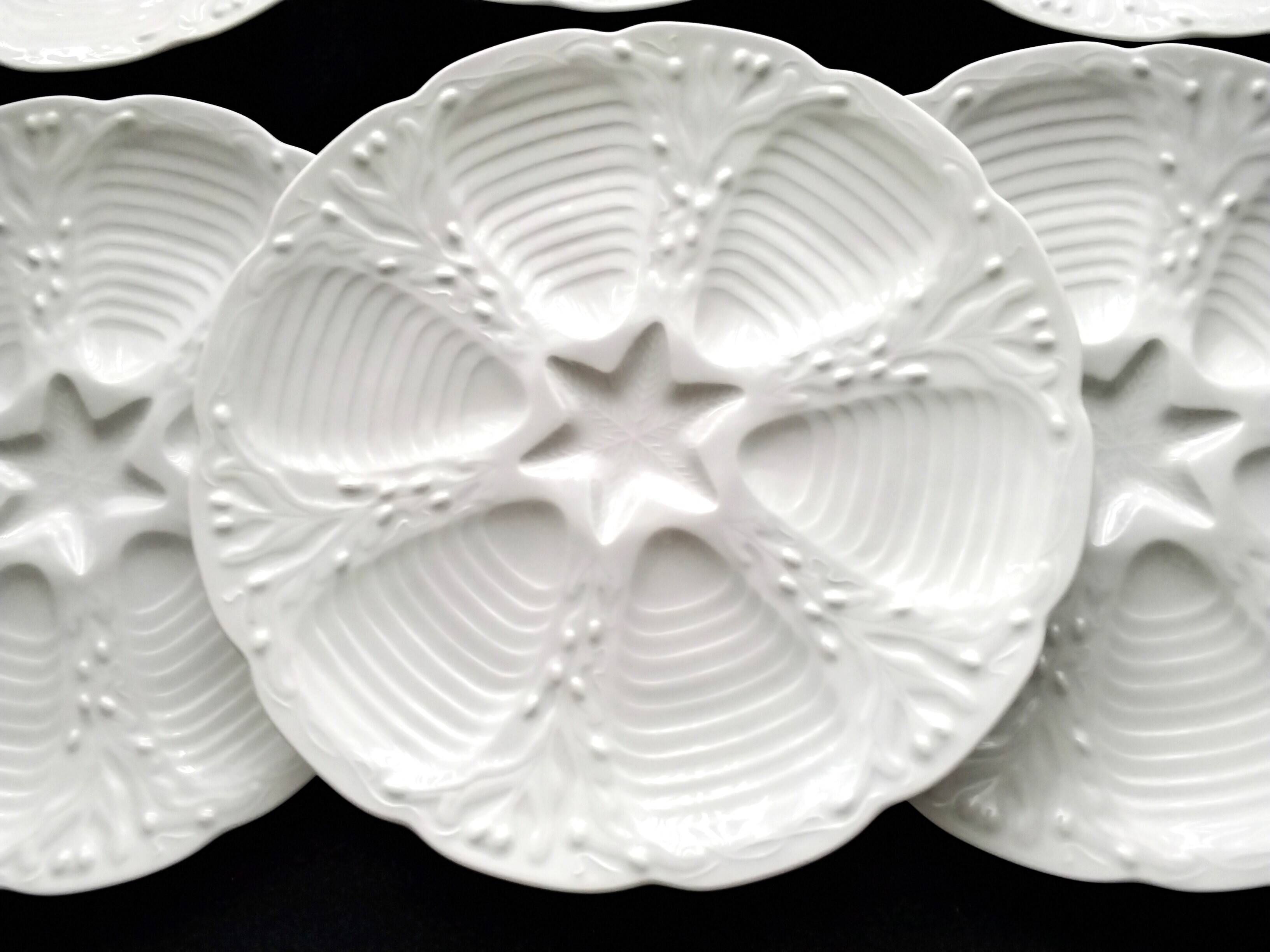 6 Porcelain oyster plates CNP Compagnie Nationale de Porcelaine