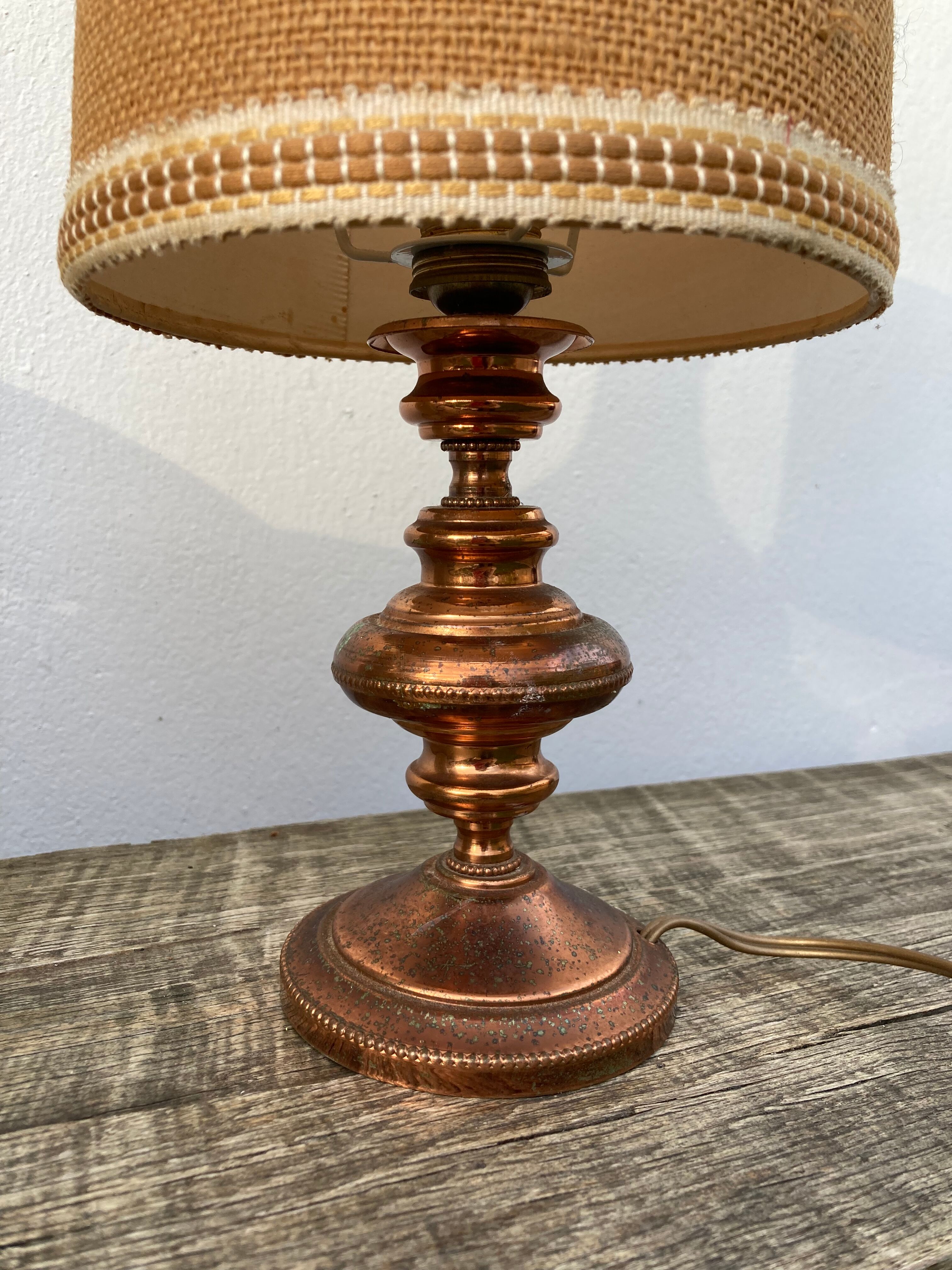 Copper lamp and fabric lampshade from the 70s
