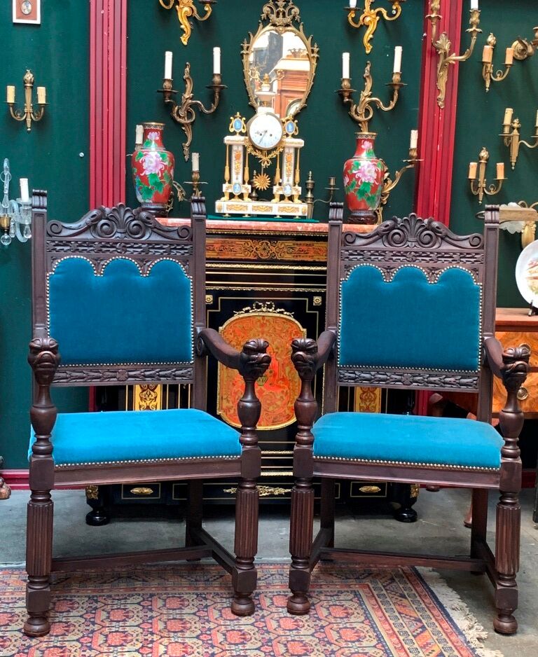 Pair of Renaissance-style armchairs