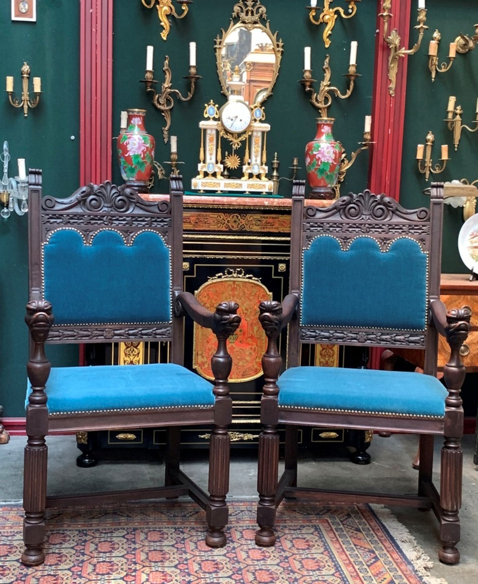 Pair of Renaissance-style armchairs