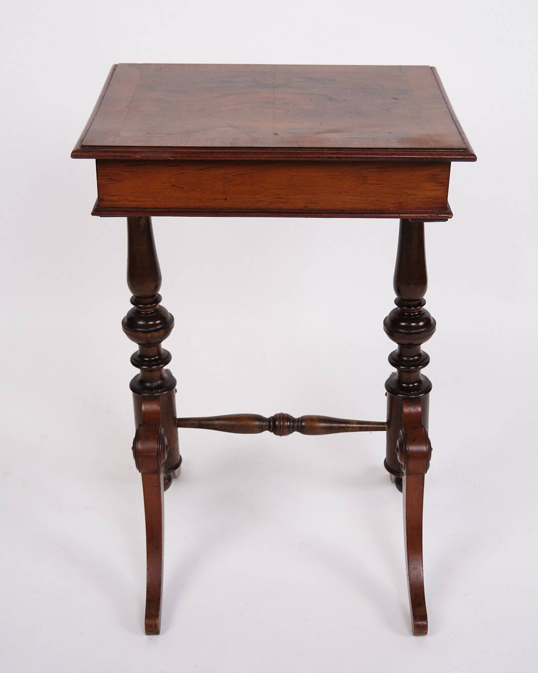 Antique side table with drawer - hand polished mahogany - turned legs - year 1880s