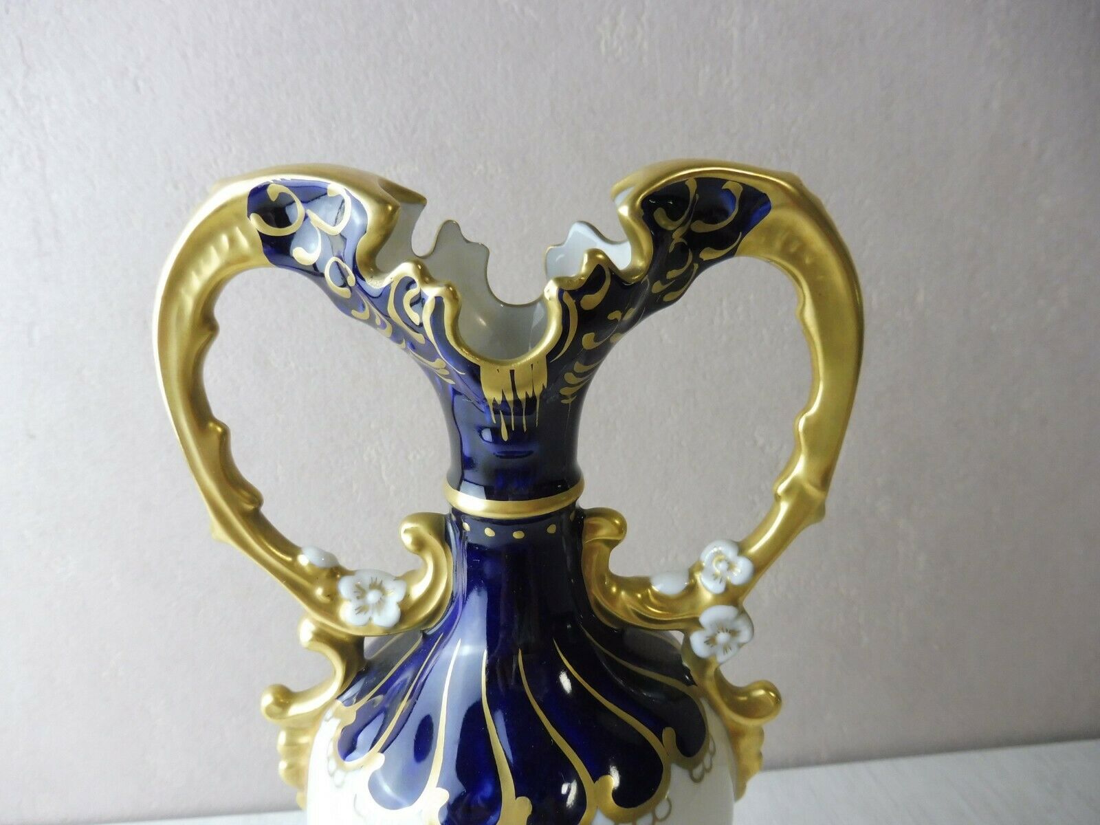 Ancient vase / amphora, blue flowers decoration, Royal Dux, Czechoslovakia Bohemia