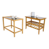 Pair of rattan end tables from the 60s and 70s.