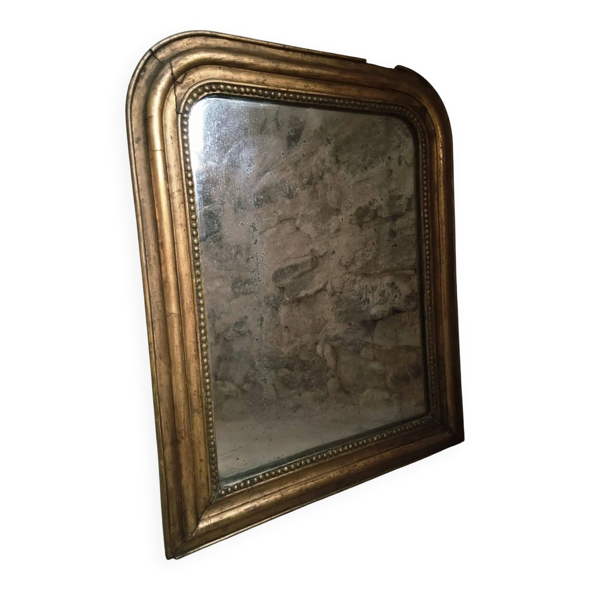 Antique French Louis Philippe mirror, gilded mercury mirror, 19th century.